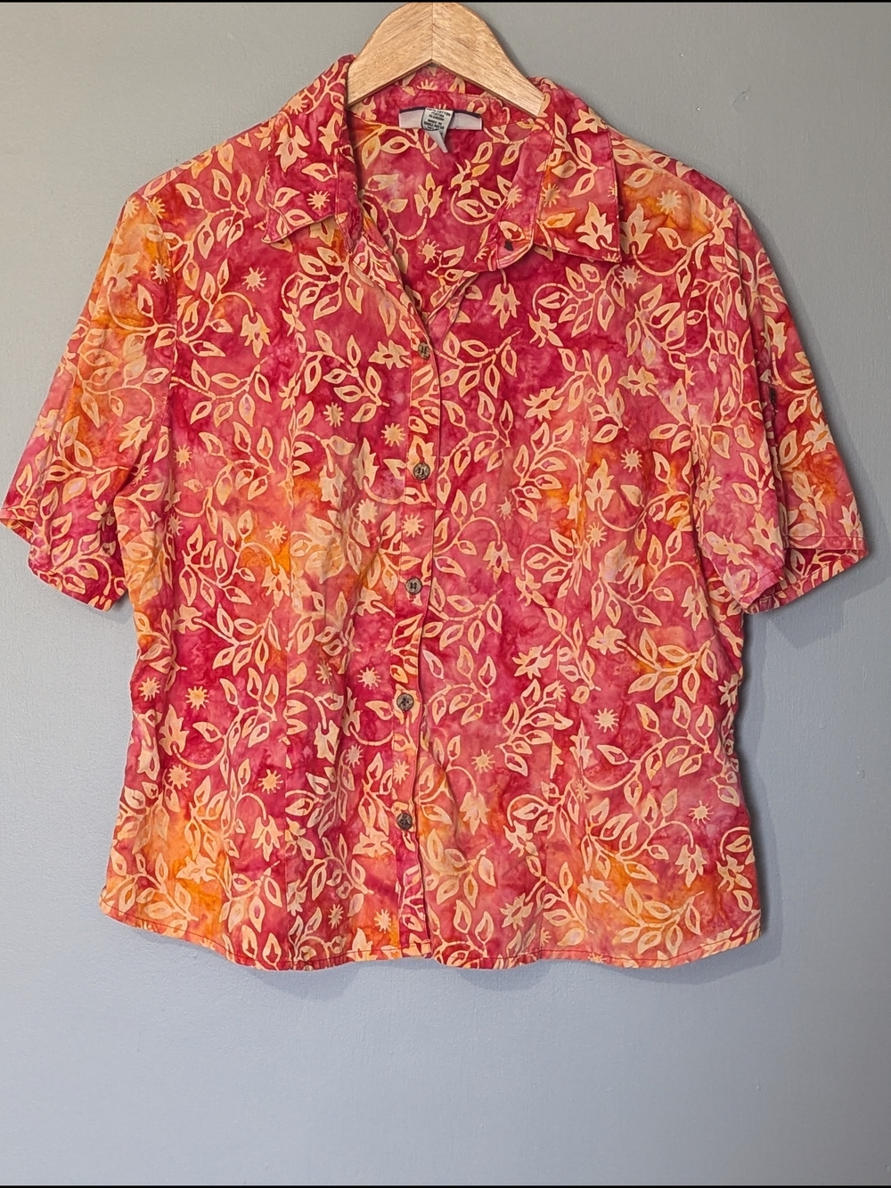 Vintage Jamaica Bay Women's Hawaiin Short Sleeve Button Front Blouse‎ Leaf Print